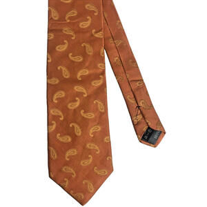 Giorgio Armani Silk Tie Orange Paisley 4" Width Italy Designer Easter Spring